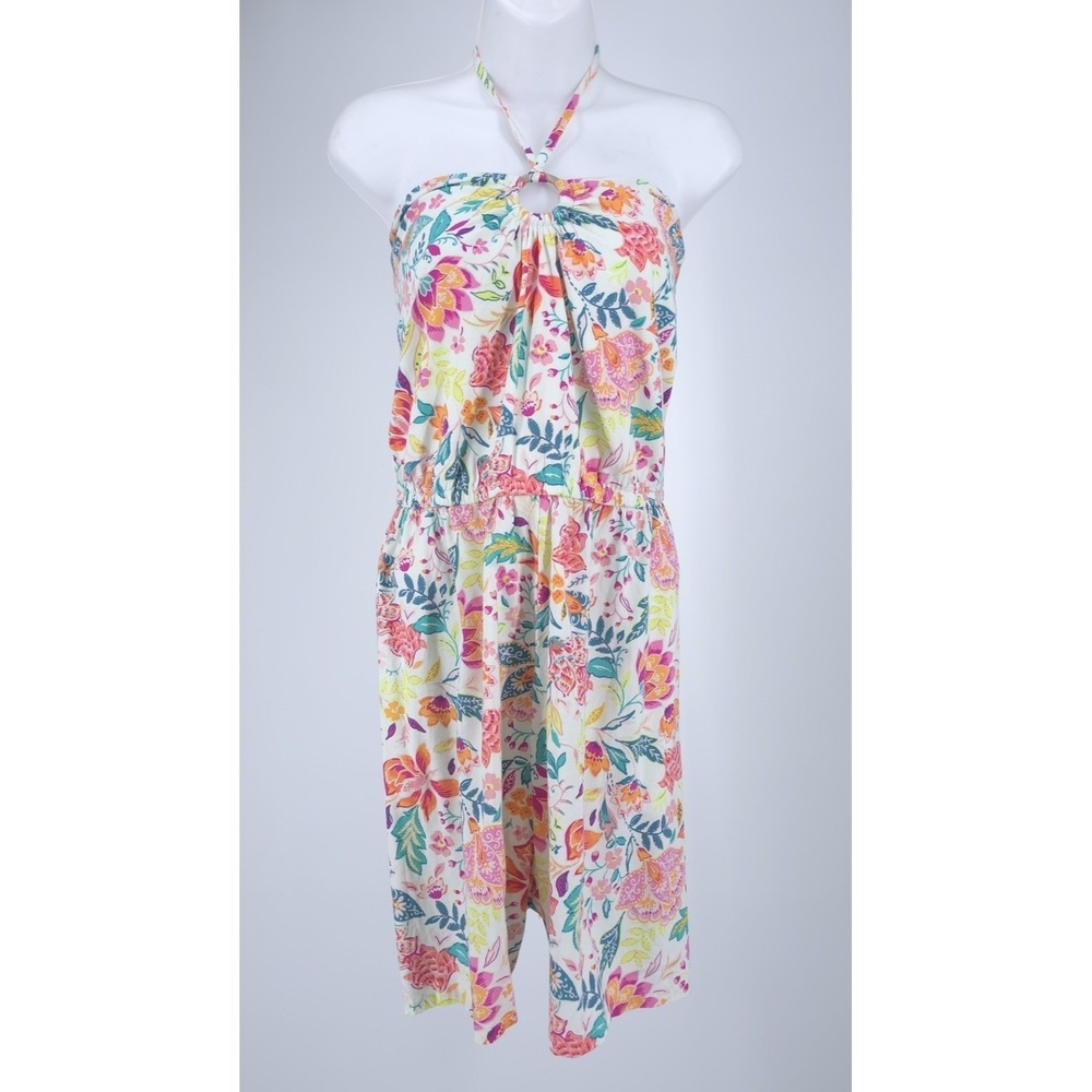 Old Navy XXL Floral Halter Neck Romper with Ring Detail Elastic Waist Multicolor